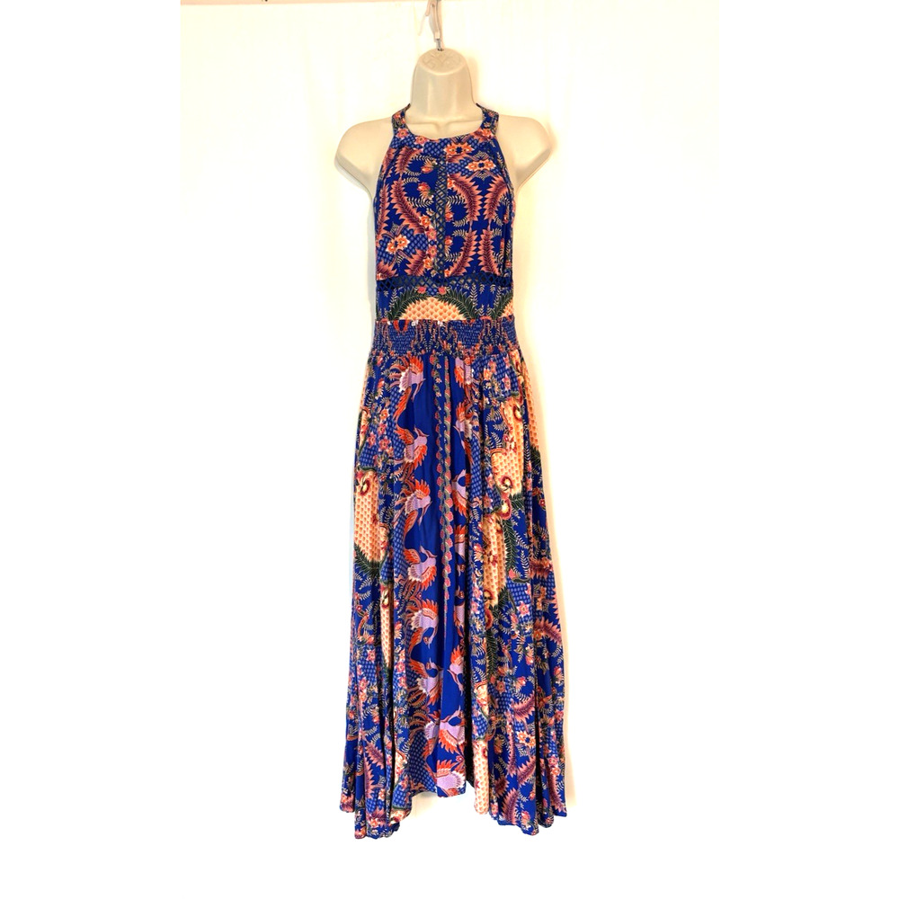 Jaase Maxi Dress Large Aline Sleeveless Floral Purple But Outs High Neck Boho